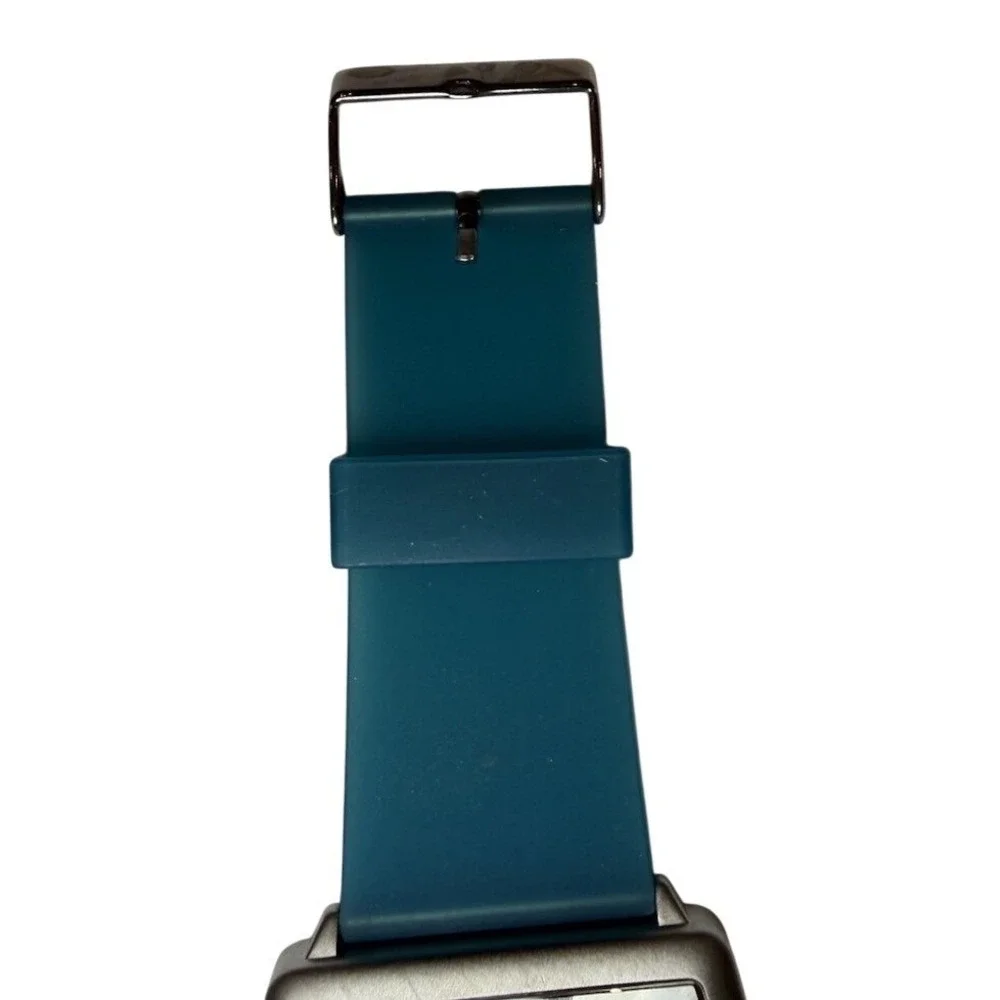 Nine West Watch Womens OS Blue Silver Rectangular Dial Silicone Band Bold Modern